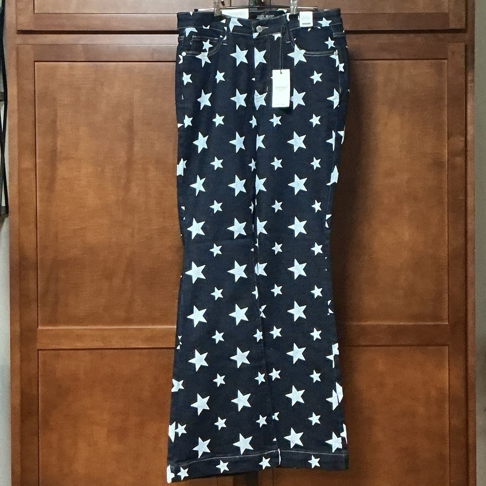 Judy Blue Star Print Flare Jeans Womens 9/29 High Waist Dark Blue JB88662 NWT
